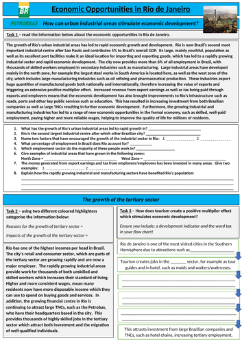 Economic Opportunities in Rio Worksheet | Teaching Resources