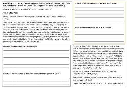 Extract Worksheets for An Inspector Calls | Teaching Resources