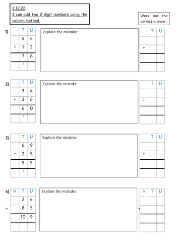 2 digit column addition templates | Teaching Resources