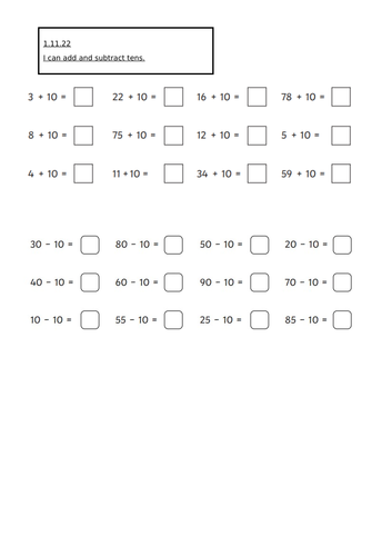 Add and subtract multiples of 10 | Teaching Resources