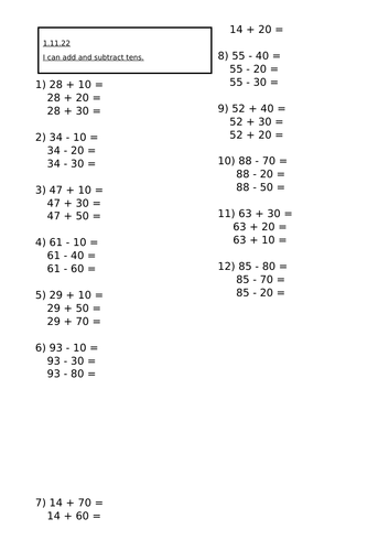 Add and subtract multiples of 10 | Teaching Resources