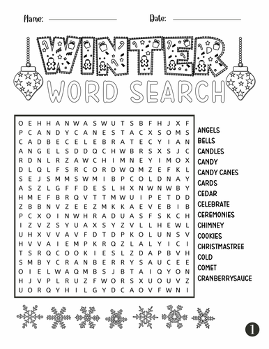 Christmas Winter Themed Word Search Puzzles | December Activities (90 ...