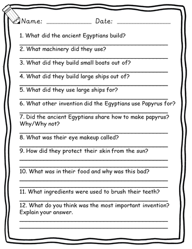 Ancient Egypt Reading Passages Unit - Comprehension Questions ...