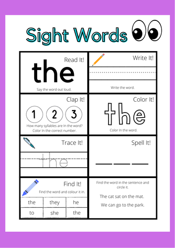 Sight Word Worksheets 50 Pack | Teaching Resources