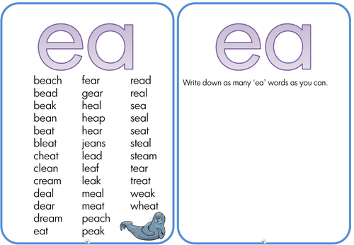 Long E ea grapheme Phonics word work lessons, worksheets and activities ...