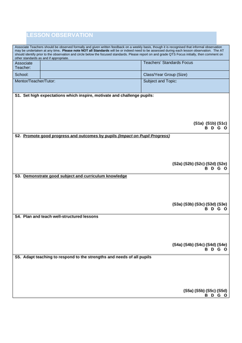 Lesson Observation Form | Teaching Resources