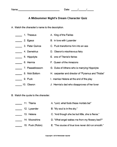 A Midsummer Night’s Dream Character Quiz | Teaching Resources
