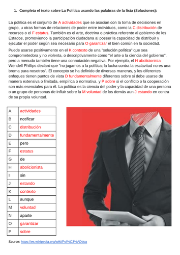A - Level Spanish - 4 in 1 #1 La Política: Listening & Reading Gap Fill ...