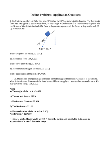 INCLINE PLANE PROBLEMS Short Answer Grade 11 Physics Incline Problems (13 PGS)