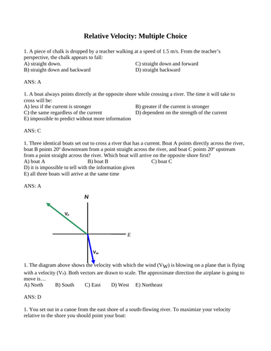 PHYSICS RELATIVE VELOCITY Short Answer Grade 11 Physics Resulting Velocity (9PG)