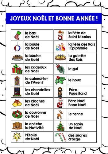 FRENCH CHRISTMAS VOCABULARY LIST FREEBIE Teaching Resources