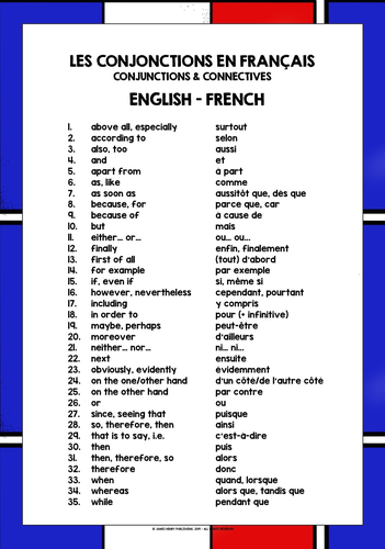 FRENCH CONJUNCTIONS LIST FREEBIE | Teaching Resources