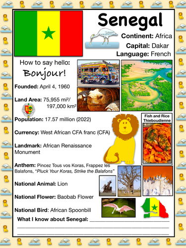 SENEGAL History Geography Travel The World Worksheet Teaching