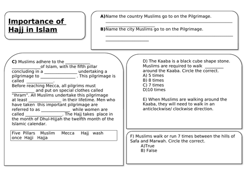 Hajj worksheet | Teaching Resources