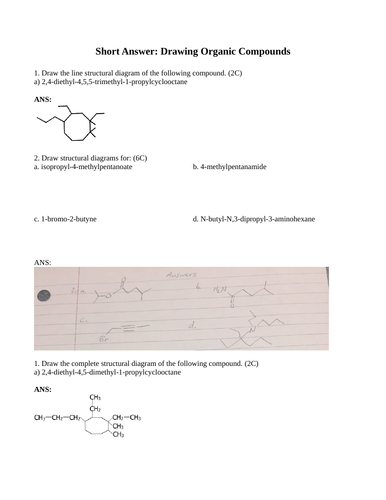 DRAWING ORGANIC MOLECULES Organic Compounds Short Answer Grade 12 Chemistry (14PGS)