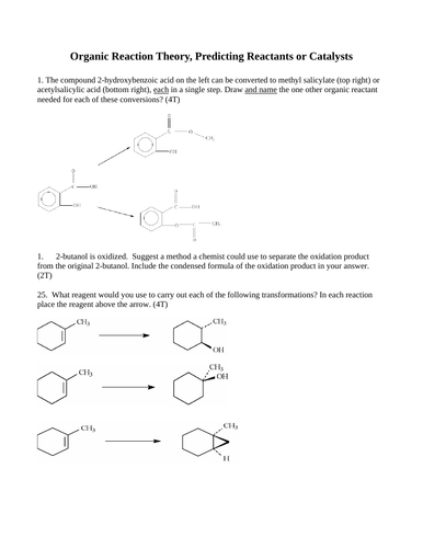 Predicting Reactants and Catalysts of ORGANIC REACTIONS Short Answer Grade 12 Chemistry (19 PGS)