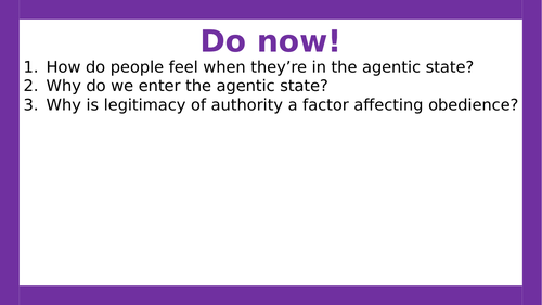 AQA A-level Psychology: Agentic State Evaluation. (Lesson 10 of Social ...