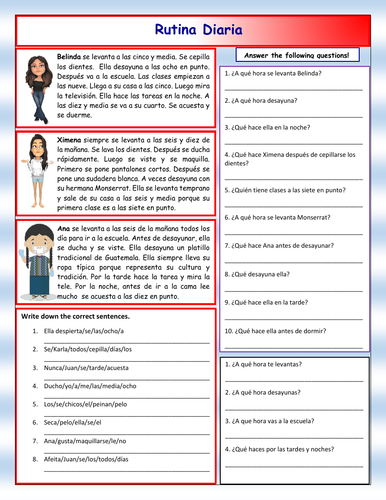 Mi Rutina Diaria Worksheets Teaching Resources