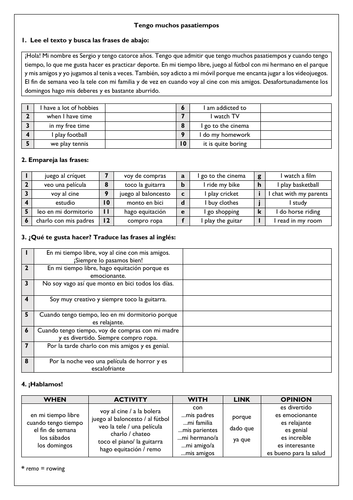 Hobbies & Free Time - past, present, future - GCSE