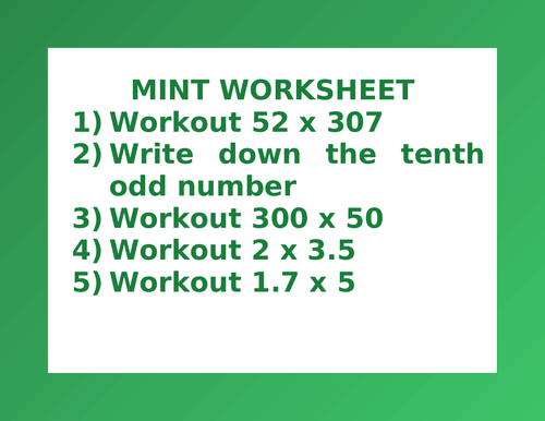 MINT WORKSHEET 7