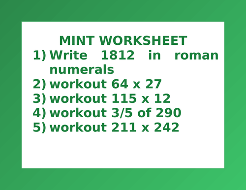 MINT WORKSHEET 8