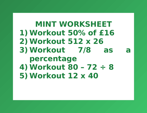 MINT WORKSHEET 15