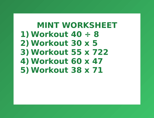 MINT WORKSHEET 20