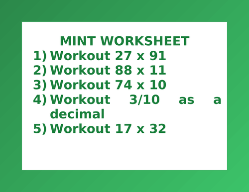 MINT WORKSHEET 33