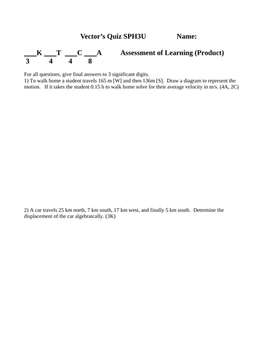 QUIZ VECTORS Quiz Grade 11 Physics Vectors Quiz WITH ANSWERS #8