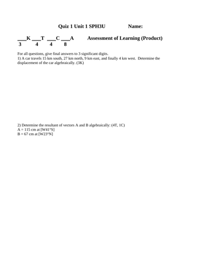 7 PHYSICS ASSESSMENTS: 7 Vectors and Uniform Motion Tests and Quizzes ...