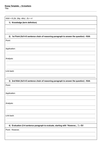 Economics A Edexcel A Level Essay Templates (8-25 marks essays ...