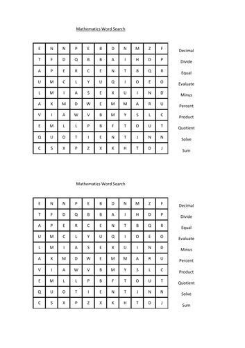 Maths Word Search