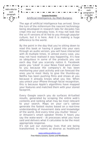 Computer Science – Literacy/Guided Reading Task 13 - Artificial ...