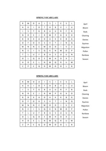Spring Vocabulary  Word  Search