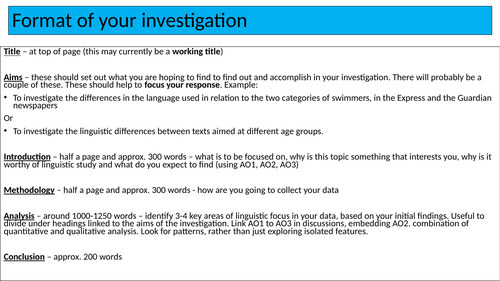 Title, Aims and Introduction for AQA A Level English Language NEA