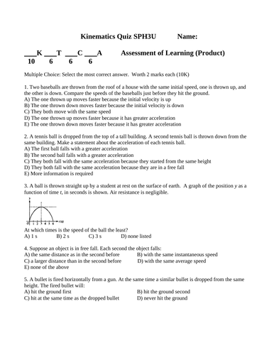 QUIZ KINEMATICS Quiz Acceleration Quiz Grade 11 Physics Quiz WITH ANSWERS #9