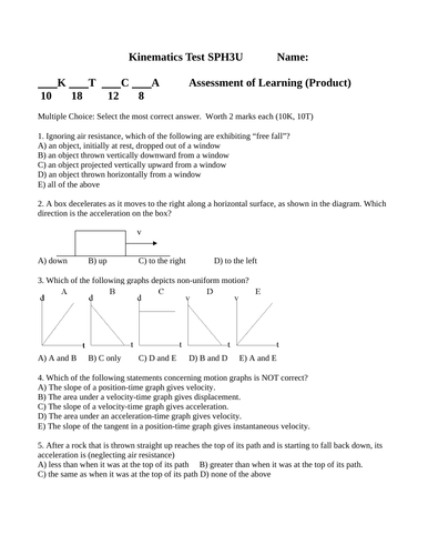 TEST KINEMATICS Test Motion Test Grade 11 Physics TEST WITH ANSWERS #9