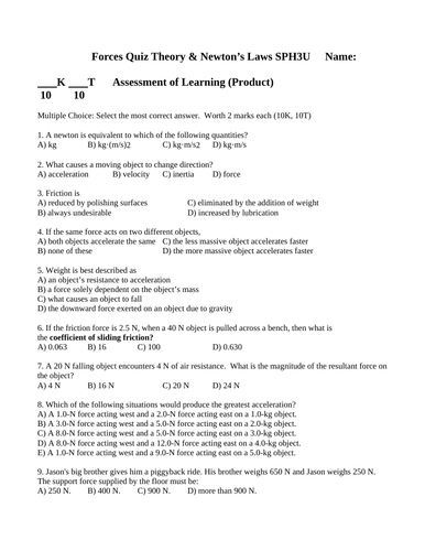 FORCES QUIZ Net Force and Newtons Law Quiz Grade 11 Physics Quiz WITH ANSWERS #9
