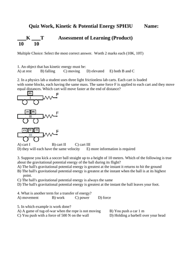 QUIZ WORK AND ENERGY Quiz Grade 11 Physics Quiz WITH ANSWERS Ver. #8