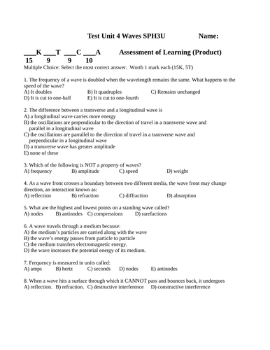 TEST MECHANICAL WAVE Test Transverse Longitudinal Waves TEST WITH ANSWERS #8