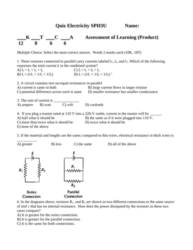 PHYSICS QUIZ ELECTRICITY Quiz Grade 11 Physics Quiz WITH ANSWERS Ver. #8