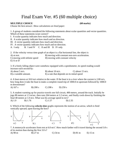 Physics Multiple Choice FINAL EXAM GRADE 11 PHYSICS Final Exam WITH ANSWERS #5