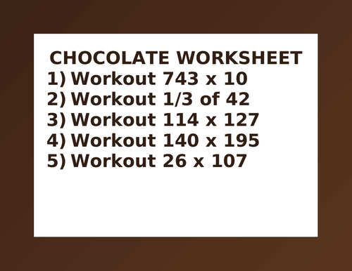 CHOCOLATE WORKSHEET 20