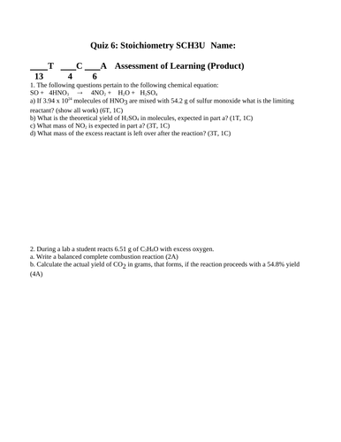 Quiz Chemistry STOICHIOMETRY QUIZ Grade 11 Chemistry Quiz WITH ANSWERS #10