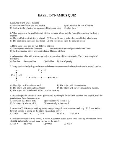 QUIZ FORCES UNIT Quiz Dynamics Unit Quiz Forces Quiz Dynamics Quiz WITH ANSWERS 15 M.C.