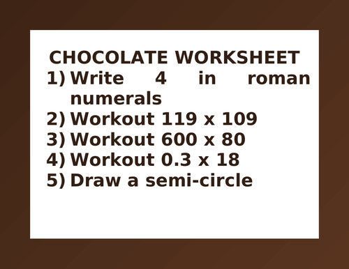 CHOCOLATE WORKSHEET 23