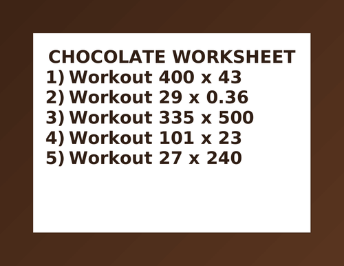 CHOCOLATE WORKSHEET 25