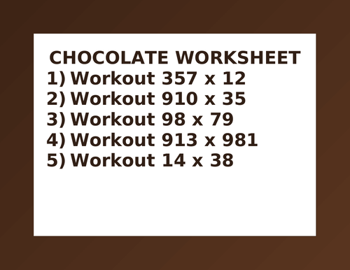 CHOCOLATE WORKSHEET 50