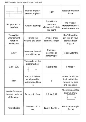 GCSE Maths Foundation 'Need to Know' 3 sets of Loop cards | Teaching ...