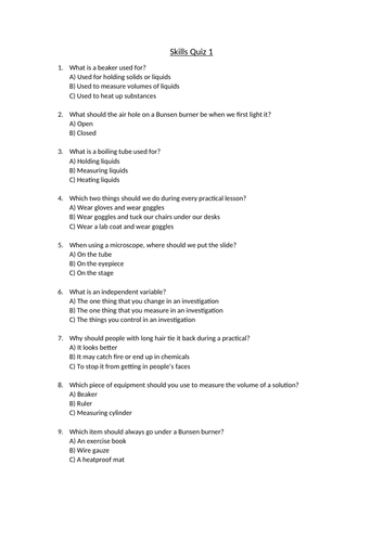 Year 7 Science Key Questions | Teaching Resources